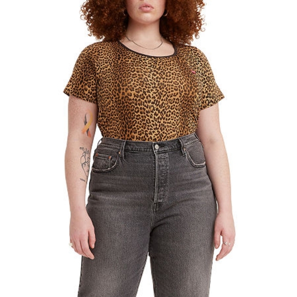 Levis Trendy Plus Size Printed Rib-K Wild Leopard Curry 1X - Picture 1 of 2